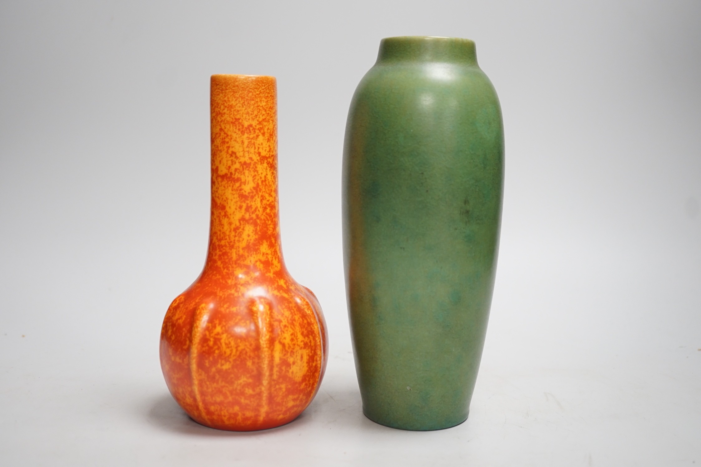 Two Pilkingtons Royal Lancastrian vases, 2896 and 2556. Tallest 21cm